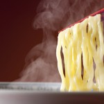 ramen noodles on a chopstick